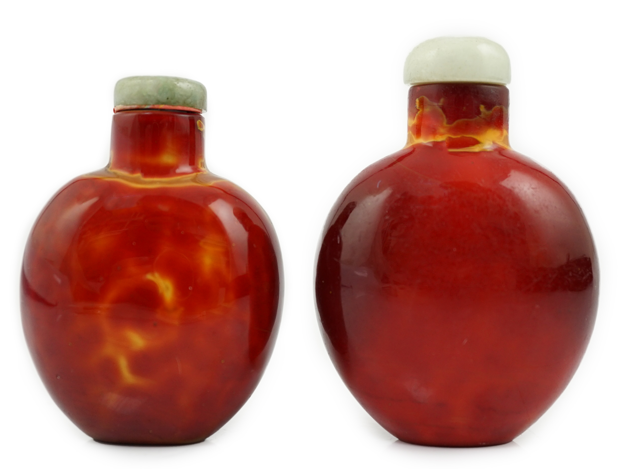 Two Chinese glass snuff bottles imitating realgar, 18th/19th century